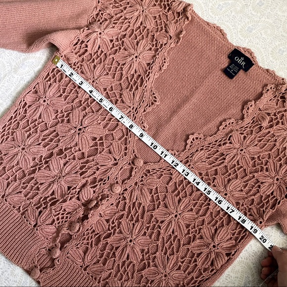 Vintage OBR woven floral cardigan sweater, dusty pink - Picture 4 of 7